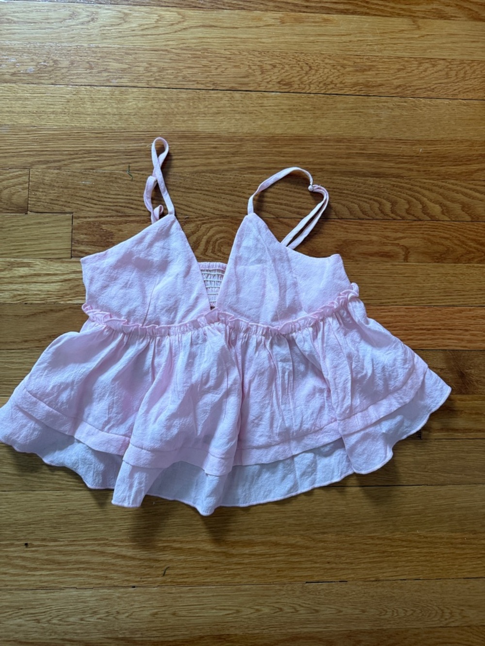 SHEIN Pale Pink Tie-Shoulder Ruffle Tank